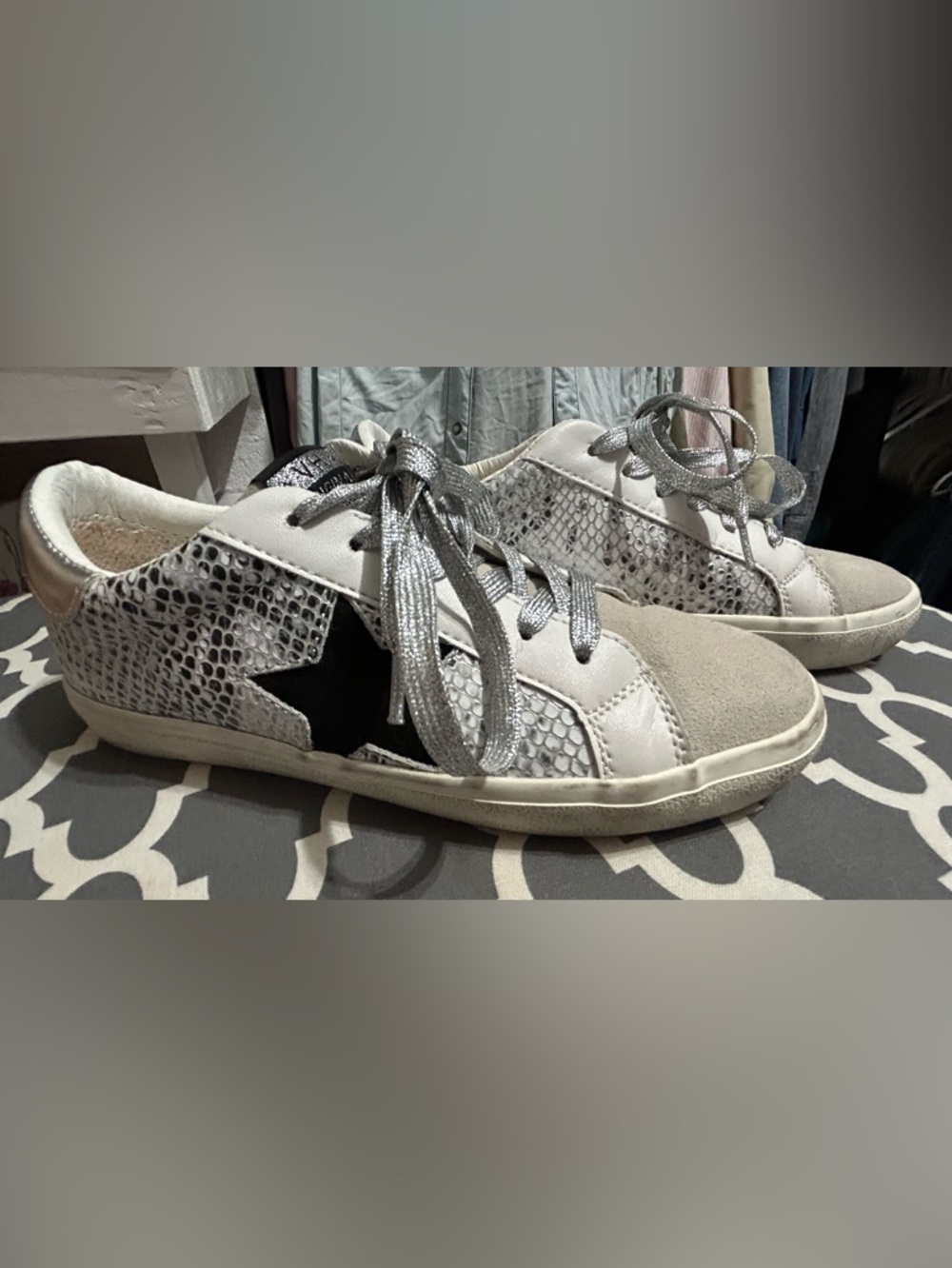 Vintage Havana White and Silver Snake-Print Sneakers